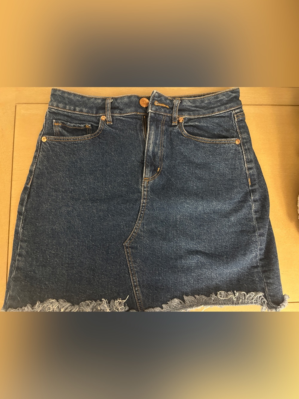 LOFT Dark Blue Denim Frayed Hem Mini Skirt